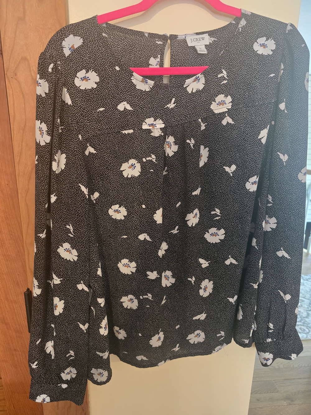 J. Crew Black Floral Long-Sleeve Blouse